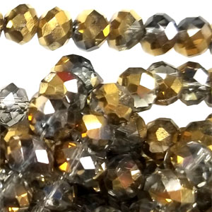 14MM FACETED RONDELLE SMOKY / GOLD
